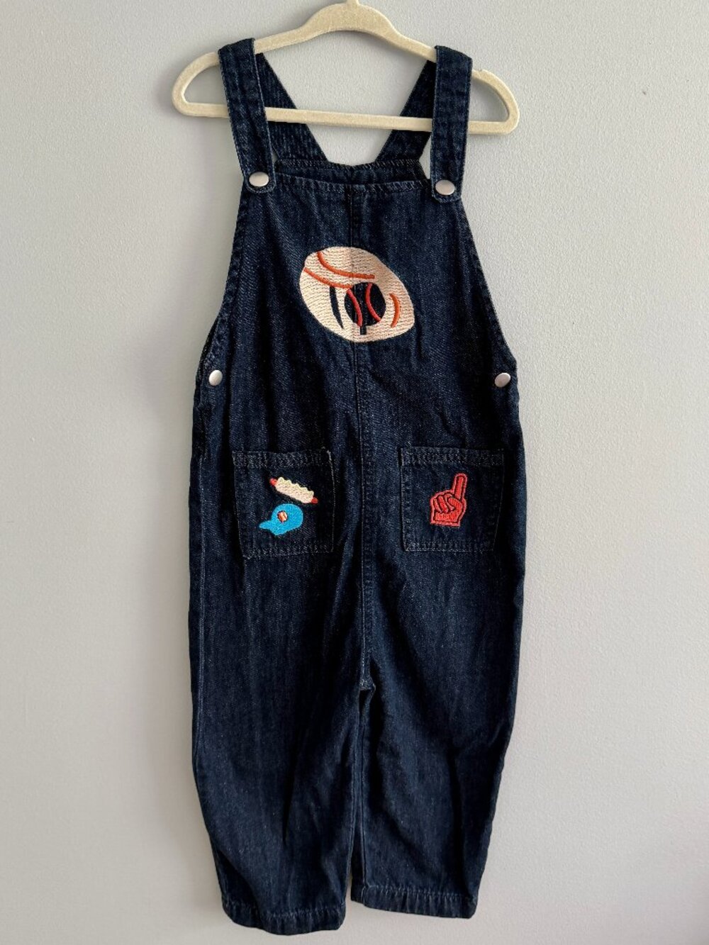 Monica and Andy Baseball Embroidered Denim Overalls EUC 3T